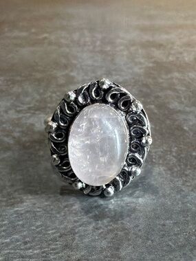 Vintage Style Boho Silver 925 Ring Size 10 Women Jewelry Rose Quartz Gemstone